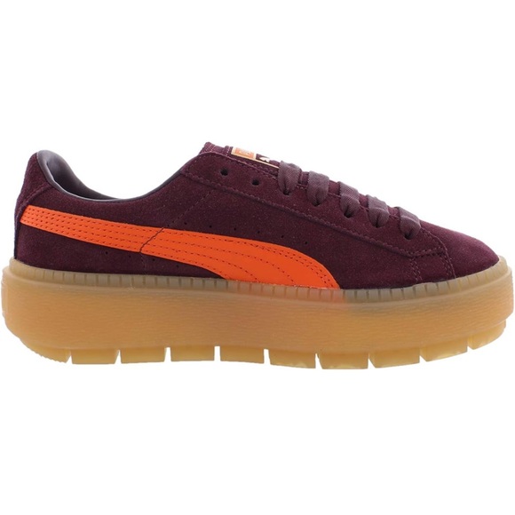 Puma Suede Athletic Shoes - Burgundy and Orange - Picture 3 of 6